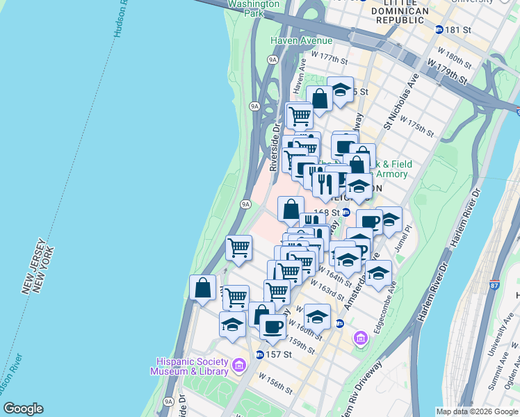 map of restaurants, bars, coffee shops, grocery stores, and more near in New York