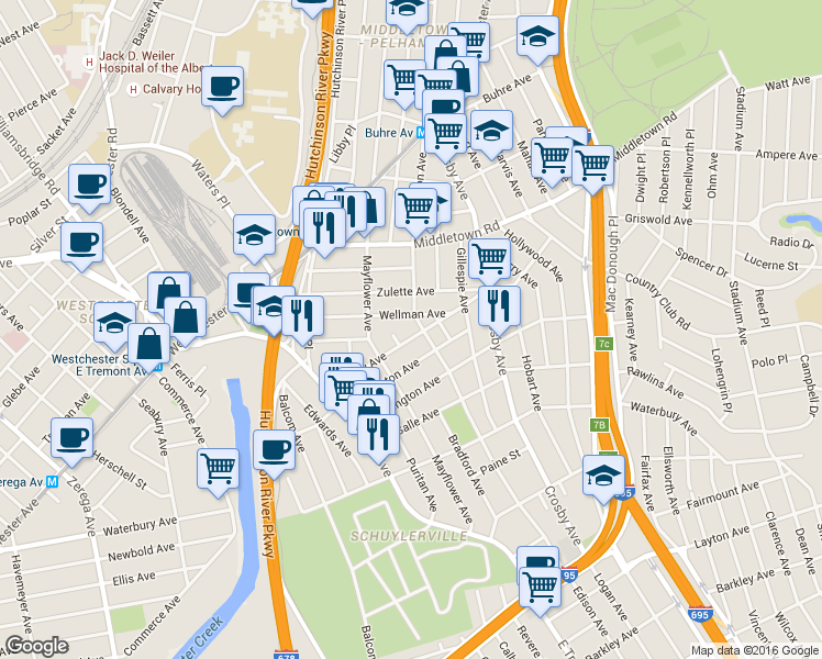 map of restaurants, bars, coffee shops, grocery stores, and more near 2886 Dudley Avenue in Bronx