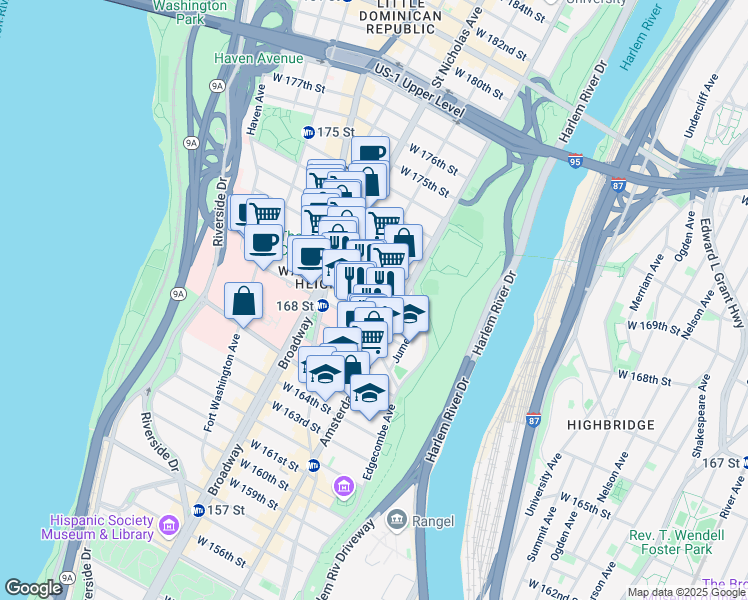 map of restaurants, bars, coffee shops, grocery stores, and more near in New York