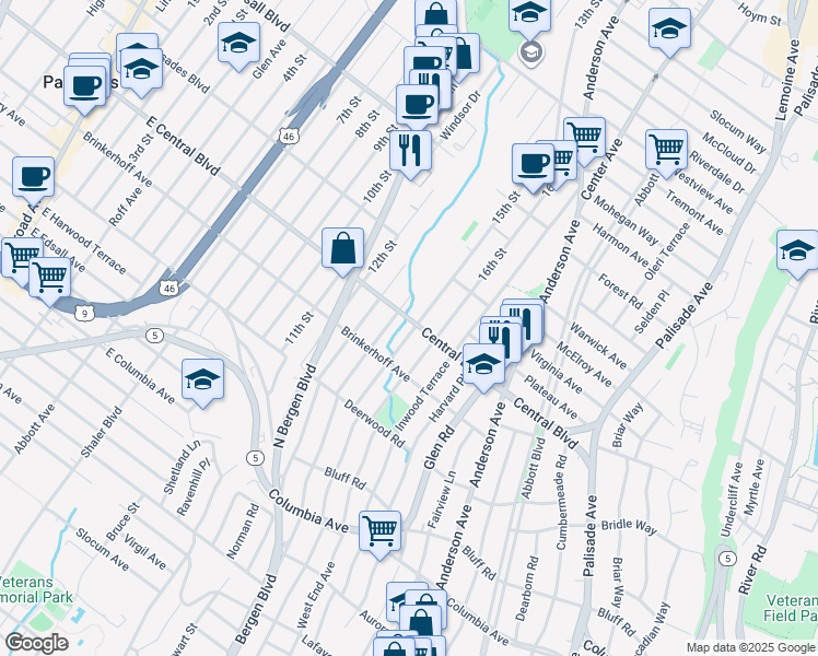 map of restaurants, bars, coffee shops, grocery stores, and more near 1151 15th Street in Fort Lee