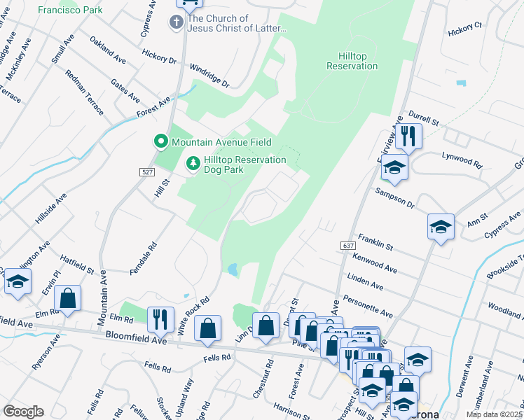 map of restaurants, bars, coffee shops, grocery stores, and more near 120 White Rock Road in Verona