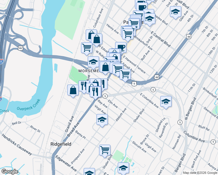 map of restaurants, bars, coffee shops, grocery stores, and more near 956 Linden Avenue in Ridgefield