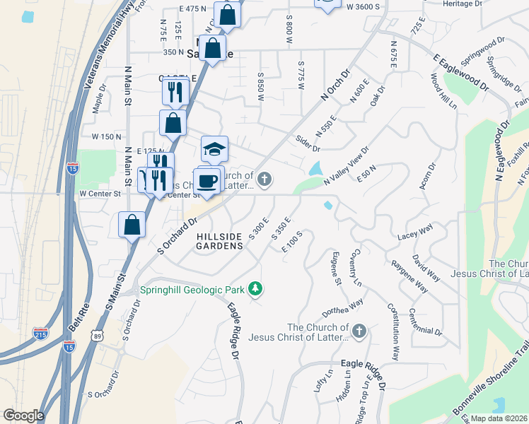 map of restaurants, bars, coffee shops, grocery stores, and more near 63 Hillside Garden Lane in North Salt Lake