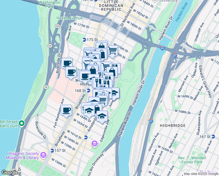 map of restaurants, bars, coffee shops, grocery stores, and more near in New York