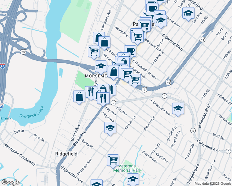 map of restaurants, bars, coffee shops, grocery stores, and more near 956 Linden Avenue in Ridgefield