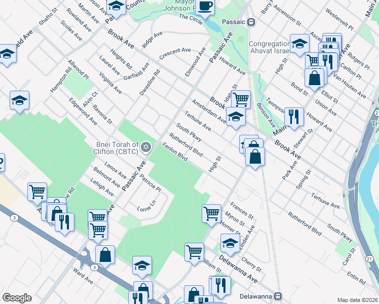 map of restaurants, bars, coffee shops, grocery stores, and more near 428 Fenlon Boulevard in Clifton