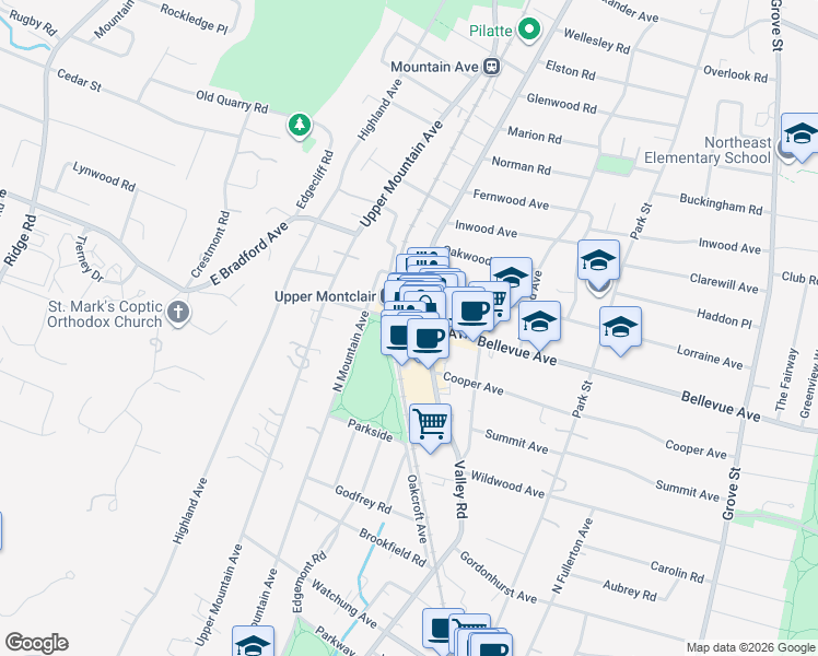 map of restaurants, bars, coffee shops, grocery stores, and more near in Montclair