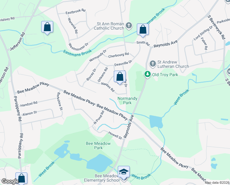 map of restaurants, bars, coffee shops, grocery stores, and more near 5 Nantes Road in Parsippany-Troy Hills