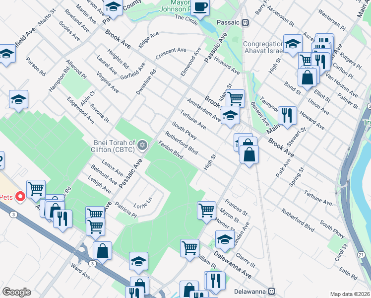 map of restaurants, bars, coffee shops, grocery stores, and more near 428 Fenlon Boulevard in Clifton