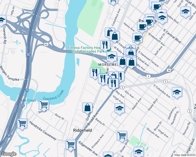 map of restaurants, bars, coffee shops, grocery stores, and more near 1061 Slocum Avenue in Ridgefield