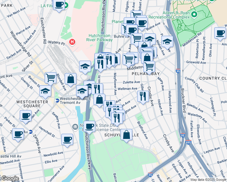 map of restaurants, bars, coffee shops, grocery stores, and more near 2854 Wellman Avenue in Bronx