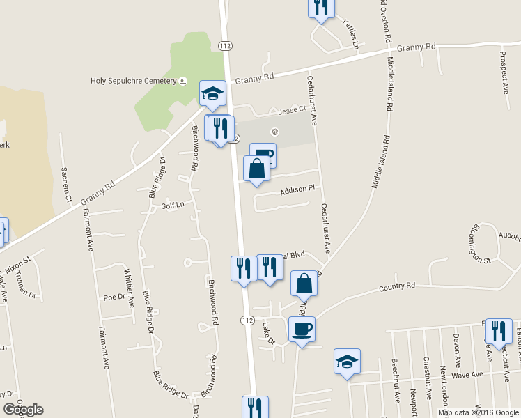 map of restaurants, bars, coffee shops, grocery stores, and more near 325 Addison Place in Medford