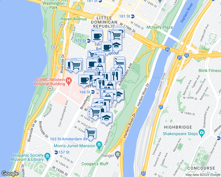 map of restaurants, bars, coffee shops, grocery stores, and more near in New York