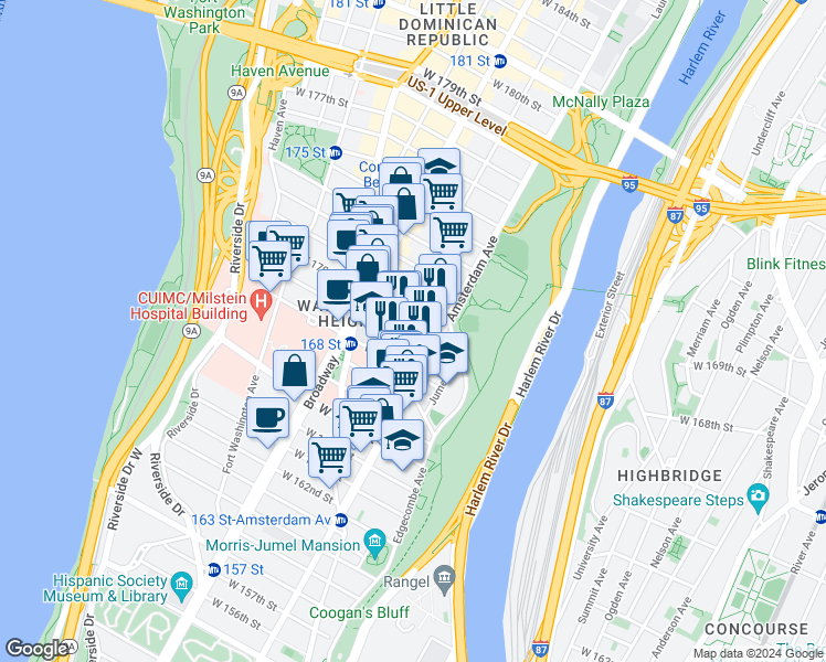 map of restaurants, bars, coffee shops, grocery stores, and more near in New York
