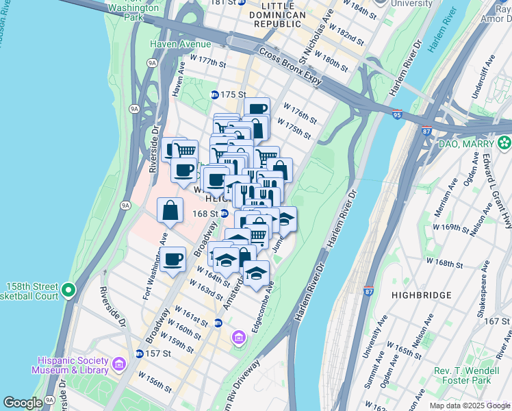map of restaurants, bars, coffee shops, grocery stores, and more near in New York