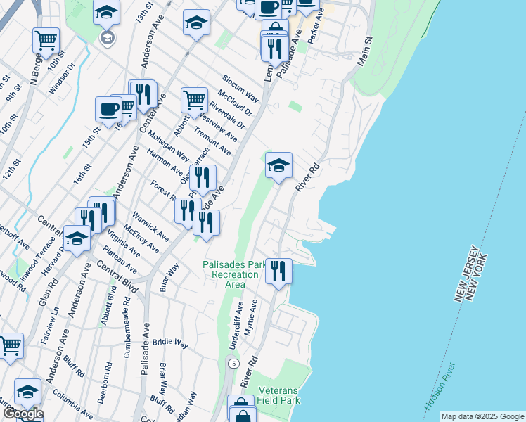 map of restaurants, bars, coffee shops, grocery stores, and more near 743 Undercliff Avenue in Edgewater