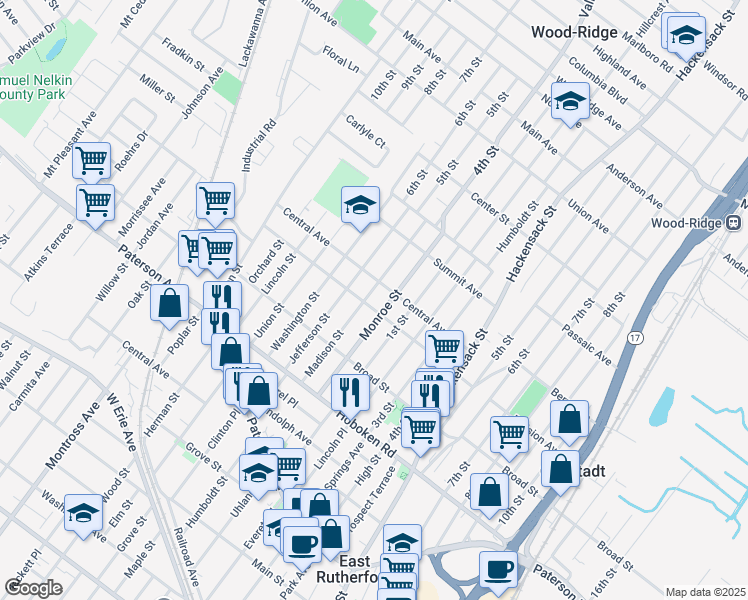 map of restaurants, bars, coffee shops, grocery stores, and more near 500 Division Avenue in Carlstadt