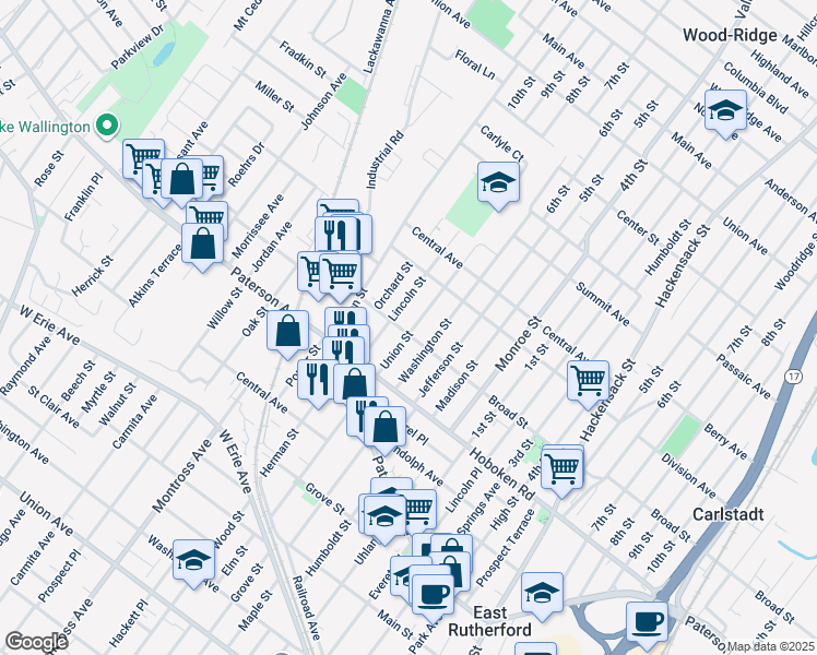 map of restaurants, bars, coffee shops, grocery stores, and more near 329 Union Street in Carlstadt