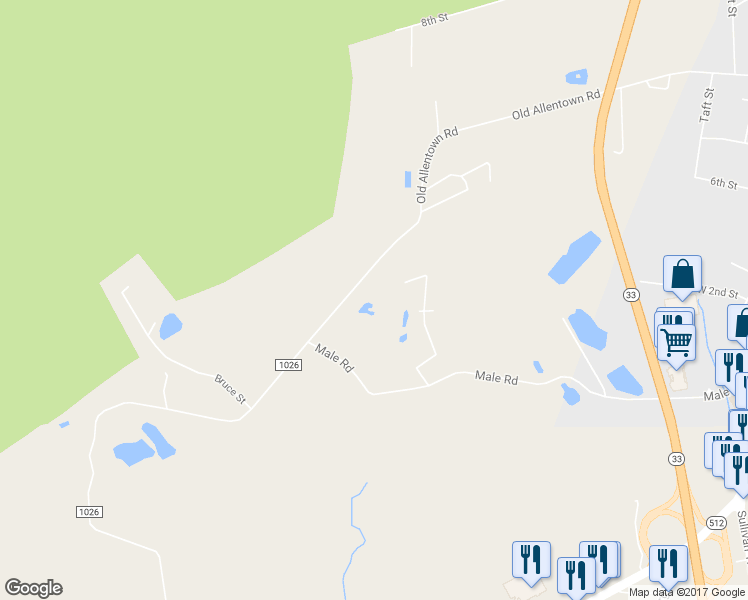 map of restaurants, bars, coffee shops, grocery stores, and more near 444 Old Allentown Road in Wind Gap