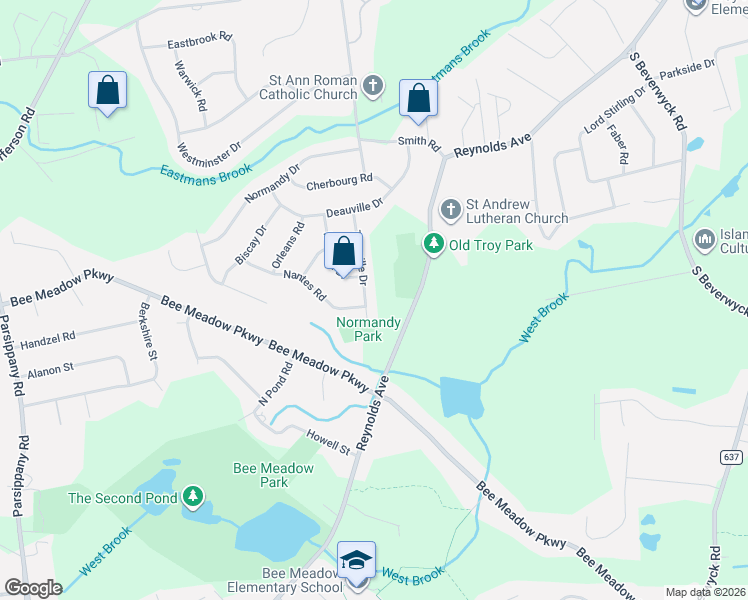 map of restaurants, bars, coffee shops, grocery stores, and more near 27 Trouville Drive in Parsippany-Troy Hills