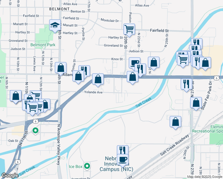 map of restaurants, bars, coffee shops, grocery stores, and more near 1935 Yolande Avenue in Lincoln