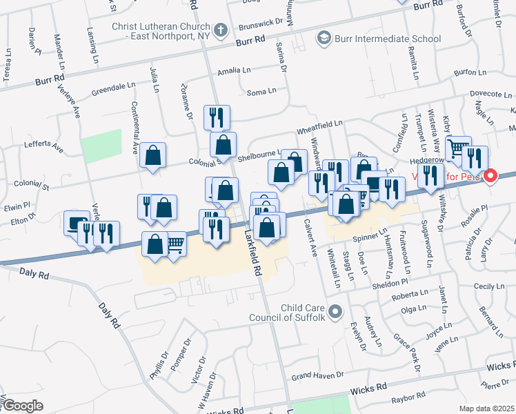 map of restaurants, bars, coffee shops, grocery stores, and more near 5003 Jericho Turnpike in Commack