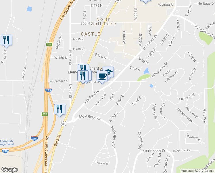 map of restaurants, bars, coffee shops, grocery stores, and more near 219 E Center St in North Salt Lake