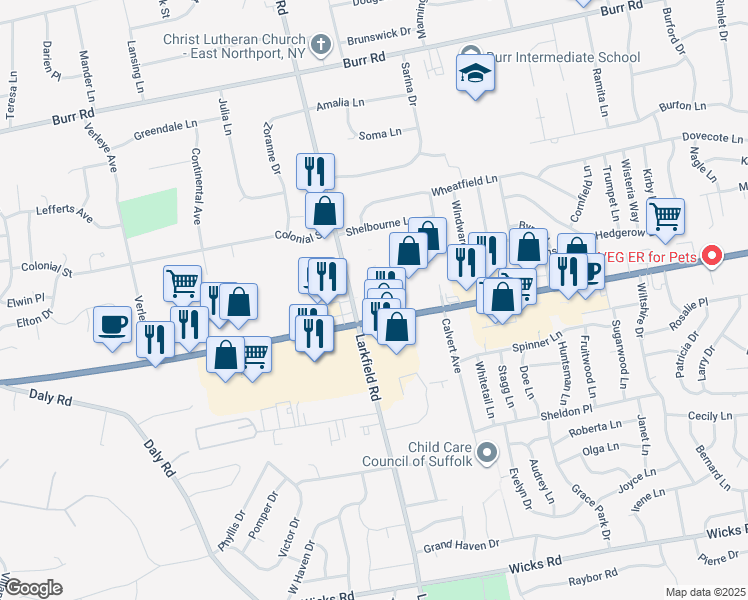 map of restaurants, bars, coffee shops, grocery stores, and more near 5003 Jericho Turnpike in Commack