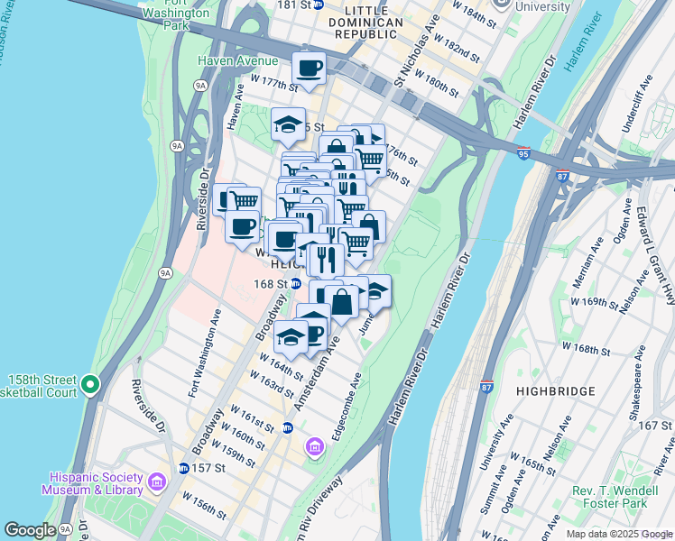 map of restaurants, bars, coffee shops, grocery stores, and more near in New York