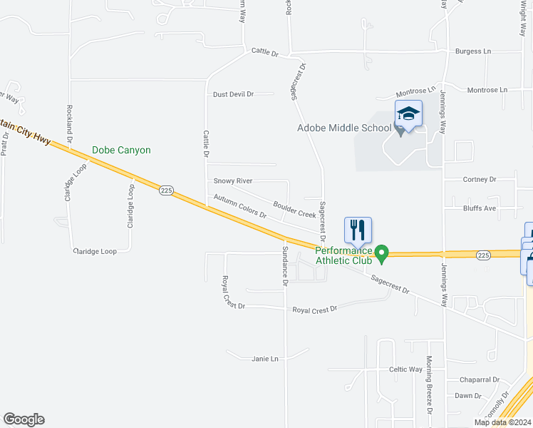 map of restaurants, bars, coffee shops, grocery stores, and more near 3672 Autumn Colors Drive in Elko
