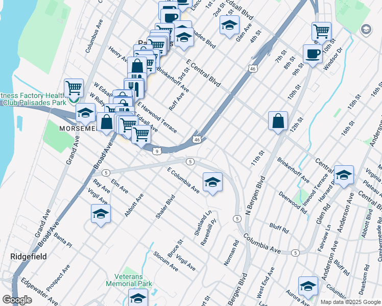 map of restaurants, bars, coffee shops, grocery stores, and more near 113 Temple Terrace in Palisades Park