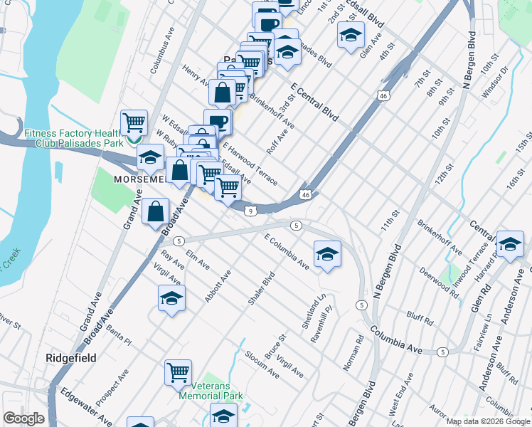 map of restaurants, bars, coffee shops, grocery stores, and more near in Palisades Park