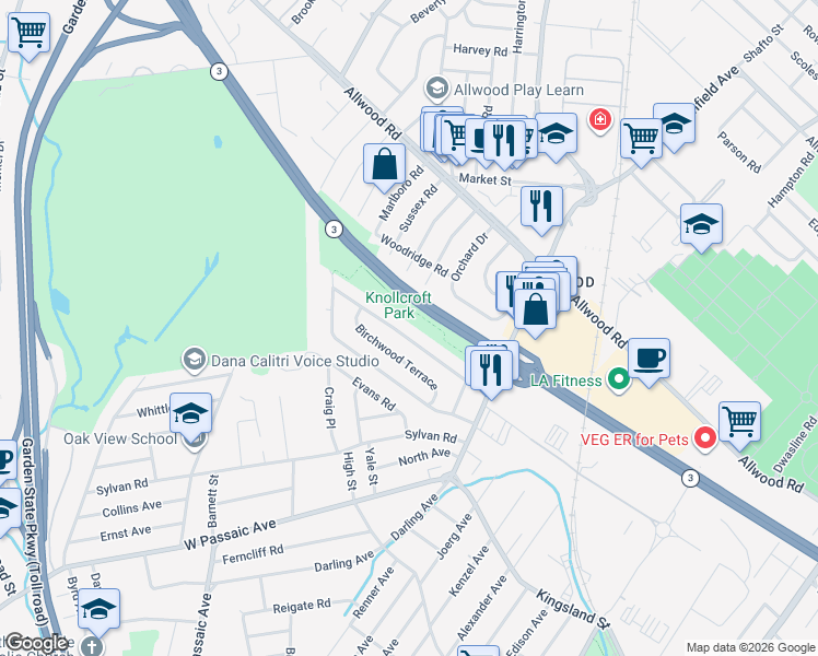 map of restaurants, bars, coffee shops, grocery stores, and more near 82 Englewood Road in Clifton