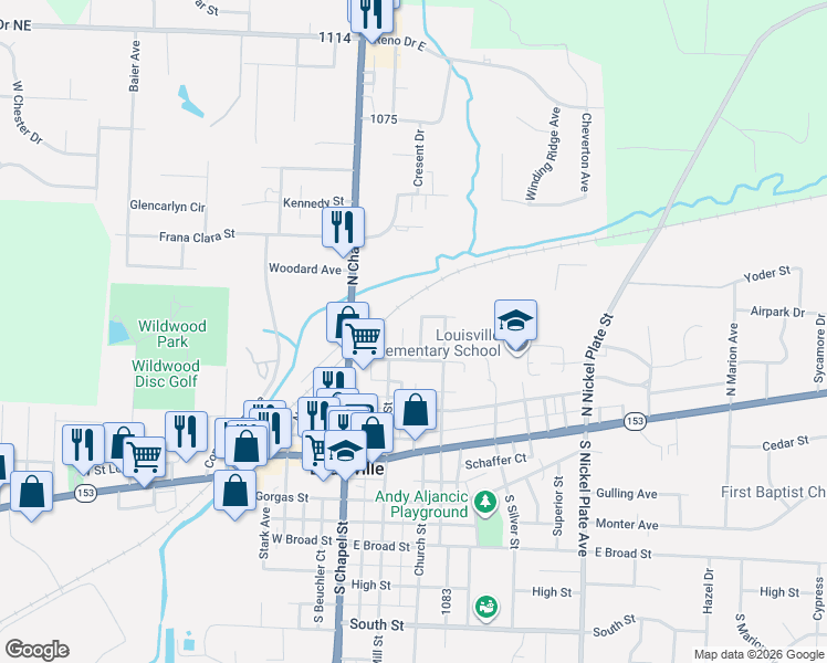 map of restaurants, bars, coffee shops, grocery stores, and more near 505 Harrison Avenue in Louisville