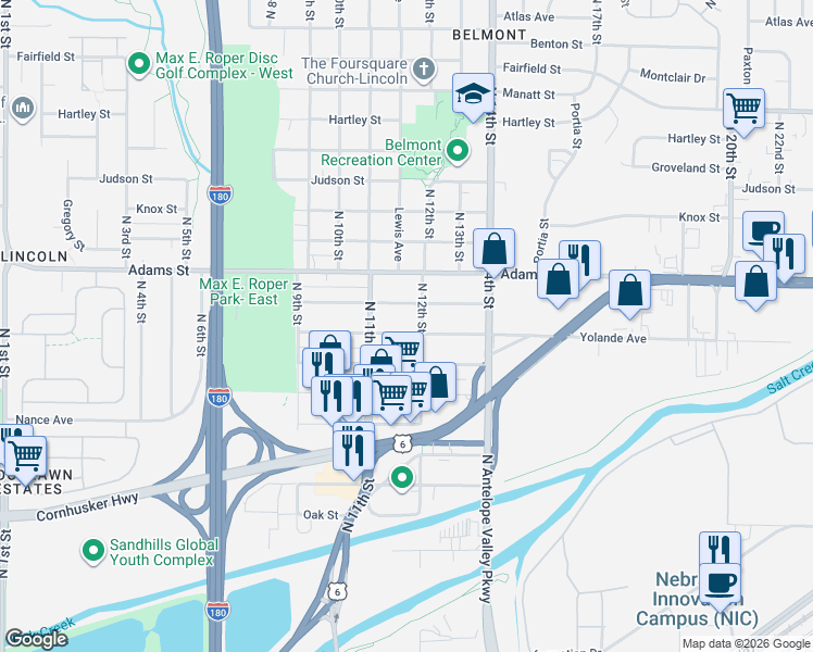 map of restaurants, bars, coffee shops, grocery stores, and more near 1126 Butler Avenue in Lincoln