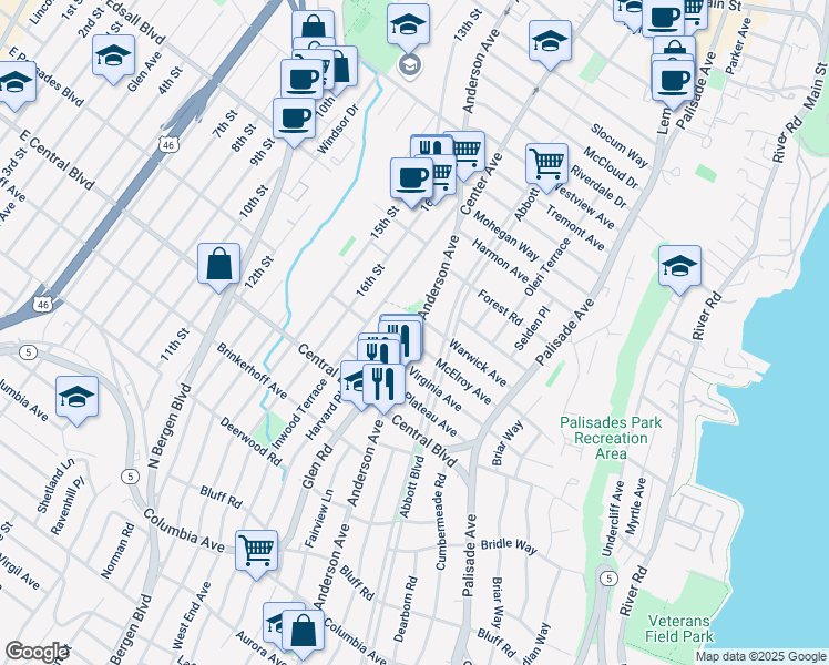 map of restaurants, bars, coffee shops, grocery stores, and more near in Fort Lee