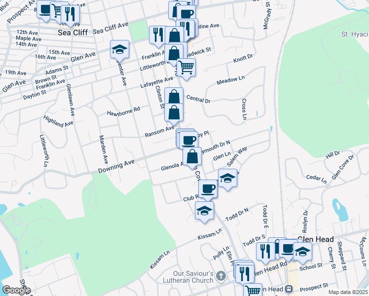 map of restaurants, bars, coffee shops, grocery stores, and more near 24 Terry Court in Glen Head