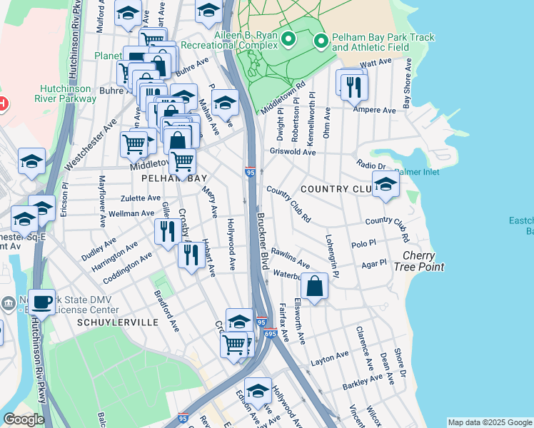 map of restaurants, bars, coffee shops, grocery stores, and more near 85243 Mac Donough Place in Bronx