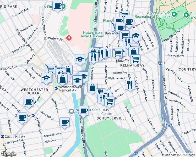 map of restaurants, bars, coffee shops, grocery stores, and more near 2826 Zulette Avenue in Bronx
