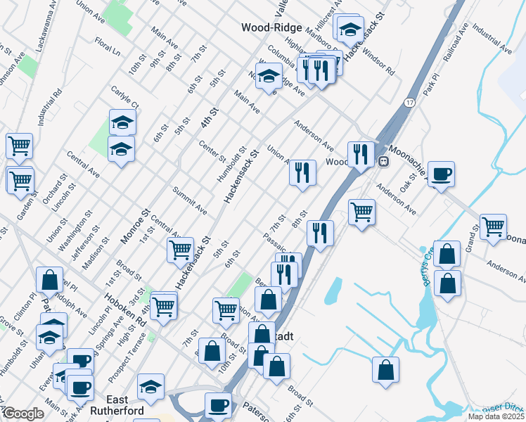 map of restaurants, bars, coffee shops, grocery stores, and more near 730 5th Street in Carlstadt