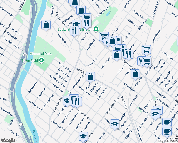 map of restaurants, bars, coffee shops, grocery stores, and more near 29B Triumph Court in East Rutherford
