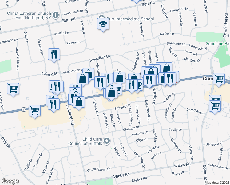 map of restaurants, bars, coffee shops, grocery stores, and more near 6050 Jericho Turnpike in Commack