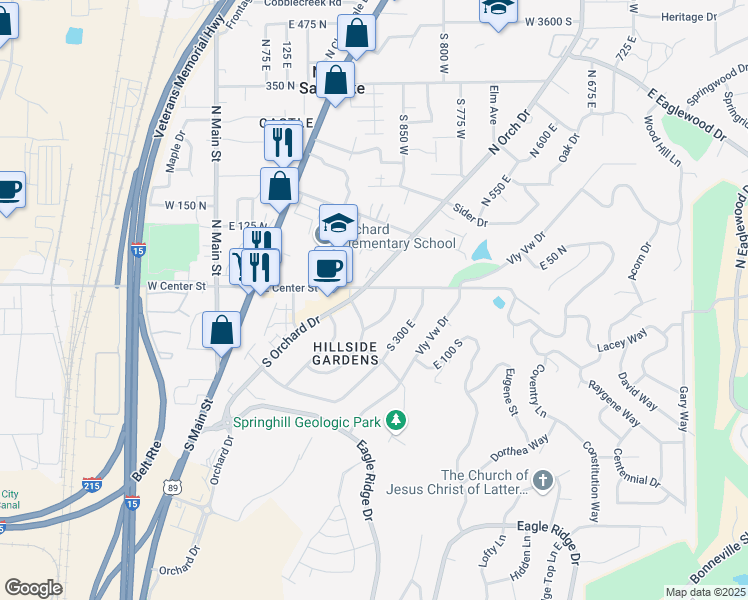 map of restaurants, bars, coffee shops, grocery stores, and more near 230 East Center Street in North Salt Lake