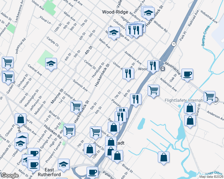 map of restaurants, bars, coffee shops, grocery stores, and more near 730 5th Street in Carlstadt
