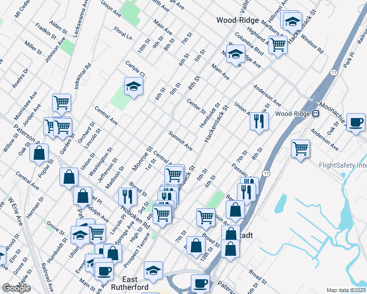 map of restaurants, bars, coffee shops, grocery stores, and more near 566 2nd Street in Carlstadt