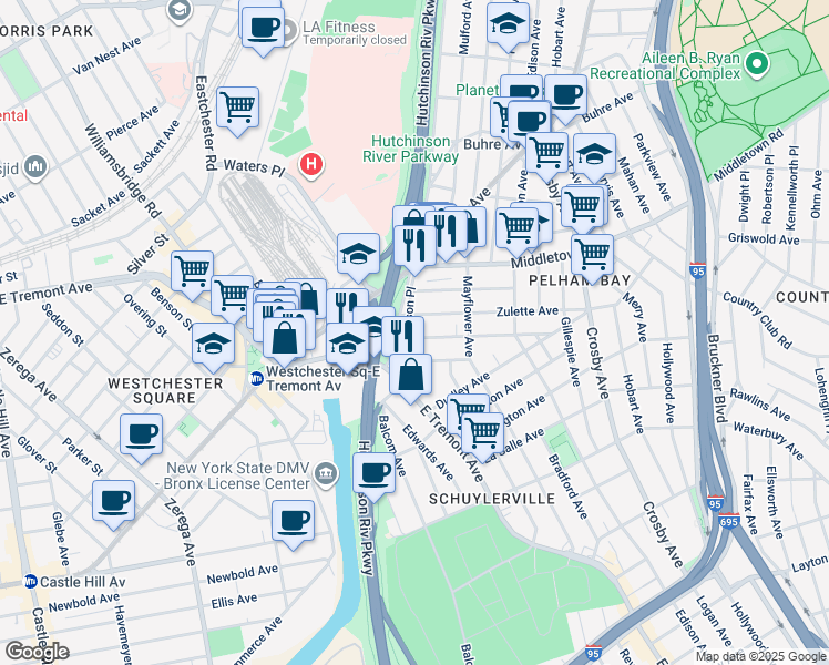map of restaurants, bars, coffee shops, grocery stores, and more near 1536 Ericson Place in Bronx