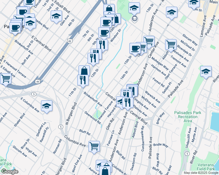 map of restaurants, bars, coffee shops, grocery stores, and more near 1225 15th Street in Fort Lee
