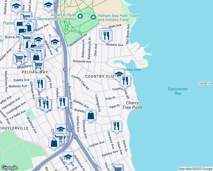 map of restaurants, bars, coffee shops, grocery stores, and more near 1435 Reed Place in The Bronx