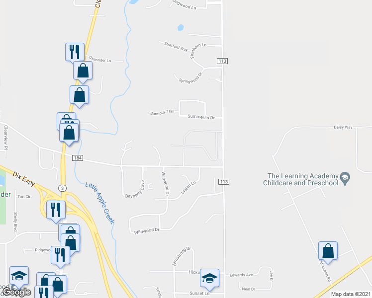 map of restaurants, bars, coffee shops, grocery stores, and more near 3443 Pecan Lane in Wooster