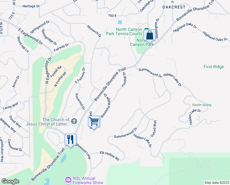 map of restaurants, bars, coffee shops, grocery stores, and more near 4275 South Bountiful Boulevard in Bountiful